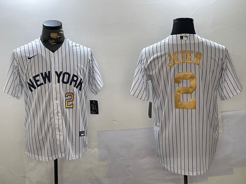 Men New York Yankees #2 Jeter White Stripe Fashion Nike 2024 MLB Jersey style 2